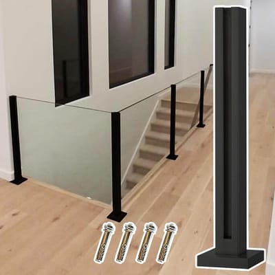 Glazen Relingpaal - Trapleuning Systeem - Veilige Toegang Creëren - Vierkant Ontwerp - 75 cm Hoog - Zwart
