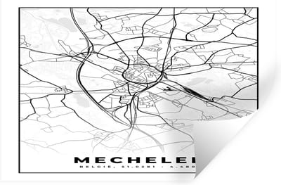 Muurstickers - Sticker Folie - België – Mechelen – Stadskaart – Kaart – Zwart Wit – Plattegrond - 30x20 cm - Plakfolie - Muurstickers Kinderkamer - Zelfklevend Behang - Zelfklevend behangpapier - Stickerfolie
