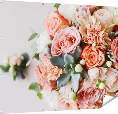 Gards Tuinposter Bloemen in Vaas - Boeket - 150x120 cm - Tuindoek - Tuindecoratie - Wanddecoratie buiten - Tuinschilderij
