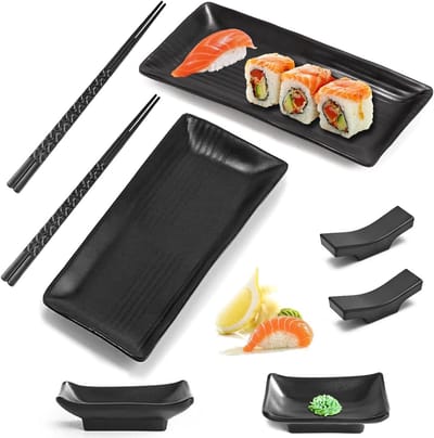Complete 8-delige Sushi Servies Set met Dipschaaltjes, Eetstokjes en Borden voor Thuis en Restaurants, Perfect voor Sushi Liefhebbers en Feestjes