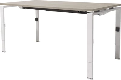 Linesto N4 bureau, hoogte instelbaar (65-85cm) met 160x80cm havana/ kersen licht zwevend 25mm blad en zwart (RAL9005) vierpoot N-frame (poot rechthoekig 66 x 26 mm.), (met geintegreerde kabelgoot)