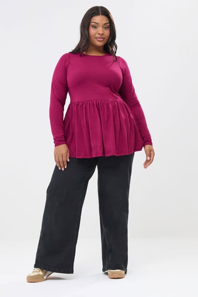 Yours Roze Peplum Top Met Lange Mouwen Size 42