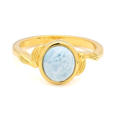 Cavill - Zilveren ring verguld - 925 Sterling Zilver - Larimar ovaal cabochon 1,65 ct - Modern elegant blauw natuursteen