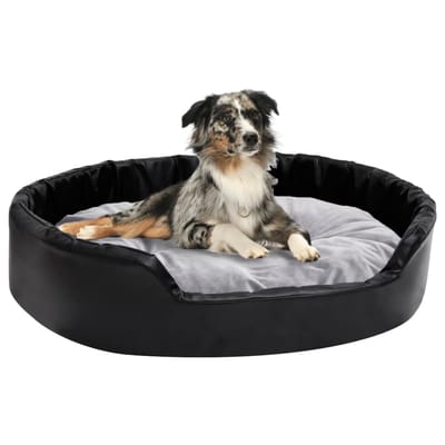 vidaXL - Hondenmand - 90x79x20 - cm - pluche - en - kunstleer - zwart - en - grijs