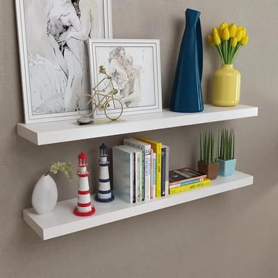 Set van 6 Witte Houten Wandplanken 30x15.7cm met 24 Schroeven, Moderne Wanddecoratie, Ruimtebesparende Opbergplanken voor Thuis en Slaapkamer