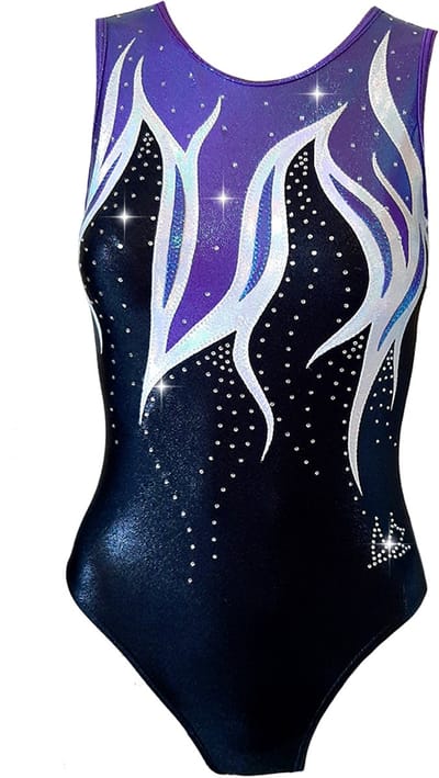 Fairysports Turnpakje Twilight maat 104-110 meisjes gympakje indigo zilver zwart met zilveren steentjes
