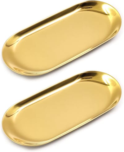 Klein Gouden Ovales Dienblad - Decoratieve Dessertschaal en Sieradenstandaard (18 x 8,5 cm) voor Thuisdecoratie
