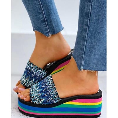 Zomer Wiggen Slides Rainbown Platform Sandalen Dames Muilezels Schoenen Mode Slipper Sandalen Gezellig Wandelen 38