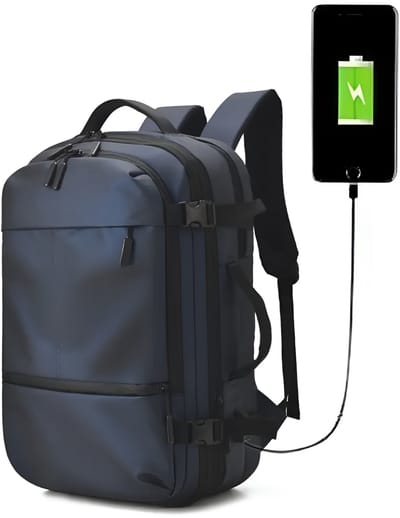 CarryQuest® - Heren Reistas Rugzak - 17 Inch Laptop + USB Oplaadpoort - Uitbreidbare Capaciteit - Waterafstotend - Schooltas- Wandelrugzak - Blauw