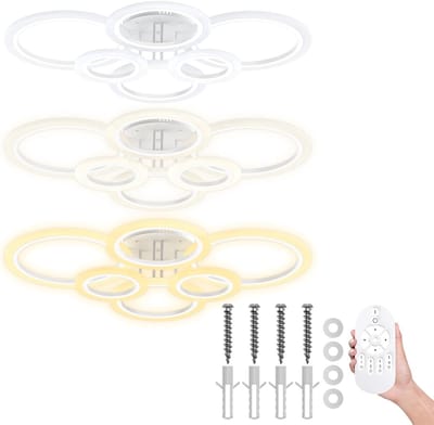 ACXIN LED Plafondlamp 4+2 Ringen 96W Dimbaar 2800-6500K 3 Lichtmodi Afstandsbediening IP44 80x60x14cm Modern voor Slaapkamer Woonkamer Eetkamer