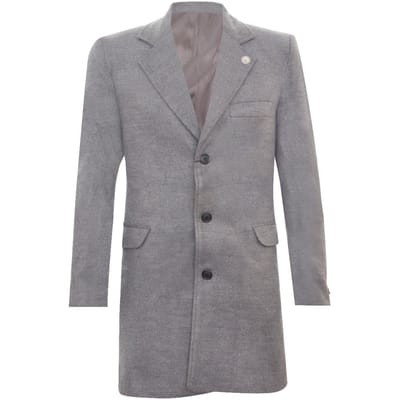 Lange grijze wollen slim-fit overjas voor heren