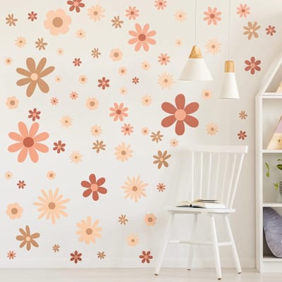 Muurstickers met 90 Daisies en Alfabet - Boho Vinyl Stickers voor Kinderen, Groovy Bloemen Decoratie voor de Kamer
