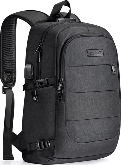Waterdichte antidiefstalrugzak voor school universiteit met USB-oplaadpoort en slot - 14/156 inch - zwart