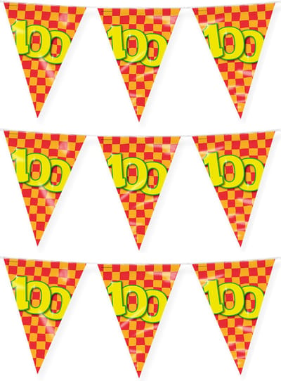 Paperdreams verjaardag 100 jaar thema vlaggetjes - 3x - feestversiering - 10m - folie - dubbelzijdig