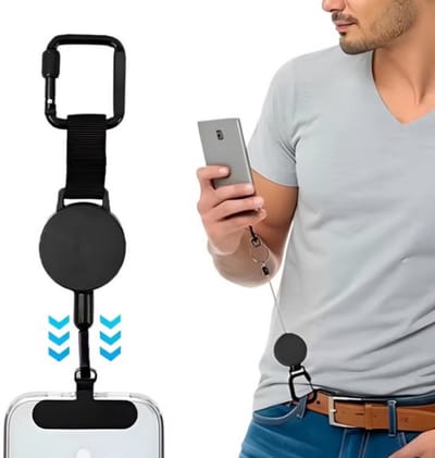 Anti-diefstal Telefoonhouder met Intrekbaar Koord – Smartphone Veiligheidskoord met Karabijnhaak | Anti-valharnas Telefoonhouder voor Wandelen, Fietsen, Klimmen-Noodgeval Voorbereiding, Oorlog Pakket, Crisis Nood Uitrusting-ZWART