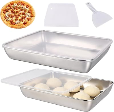 Pizzadeegbox Set - Deeg Gistbak - Brood Bakken - Luchtdichte Deksel - 36x28cm - Zilver
