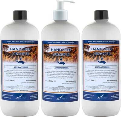 Handzeep Orange 1 liter - set van 3 stuks - met gratis pomp - Voordeelverpakking