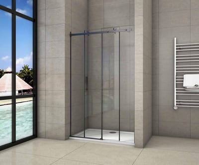 Douchedeur Schuifdeur Mat Zwart ,100x200cm hoog,8mm NANO Coating helder veiligheidsglas