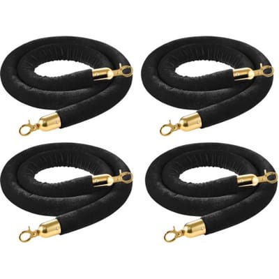 VEVOR 4 Pcs Zwart Velours Stelzelpalen, 1,5 m Meningscontrole Stelzelpalen Zwart Velours Ropes met Gouden Hooks, Paal Rijbarrière Vloerkabel voor Vloerevents Filmtheaters Grote Openingen Hotels Partijen