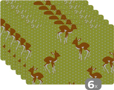 Placemat - Placemats kunststof - Patronen - Hert - Stippen - 45x30 cm - 6 stuks - Hittebestendig - Anti-Slip - Onderlegger - Afneembaar
