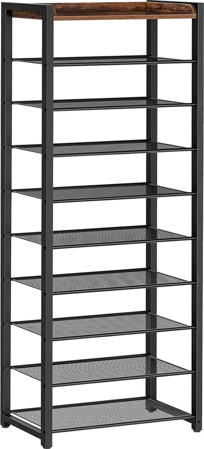 TRANKIELO® - Ruimtebesparend schoenenrek – Stijlvol donkerbruin-zwart design – 10 niveaus voor 18-25 paar schoenen
