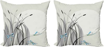 ABAKUHAUS Libellen Kussenhoes Set (2 stuks), Boho Natuur Lente, 40 cm, Grijs Aqua