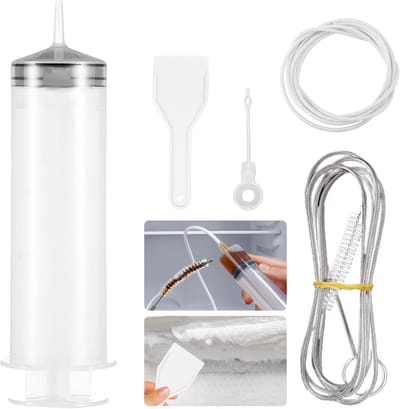 Koelkast Reinigingsgereedschap - Koelkastafvoergereedschap - Koelkast Reinigingsset - Koelkast Reinigingsgereedschap met slang - Ontdooischep, spuit, gatplug (set van 5 stuks)