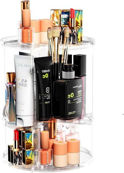 360 graden draaibare cosmeticaorganizer van kunststof - transparant met spiegel nagellak opbergen
