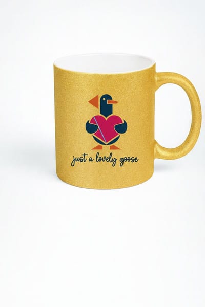 Goud Glitter Mok 'Just a lovely goose' met Hart Design - Unieke Koffiemok Theemok Cadeau
