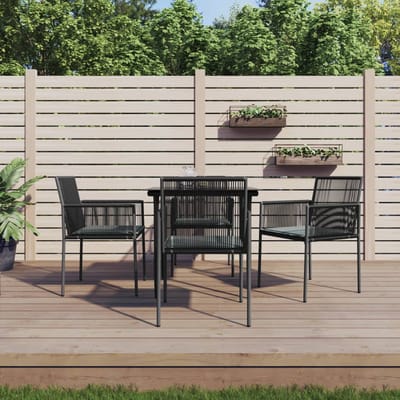 vidaXL - 5-delige - Tuinset - met - kussens - poly - rattan - en - staal - zwart