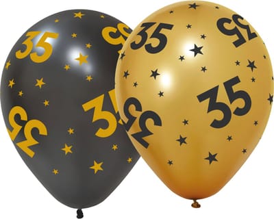 6 Ballonnen 12" 3 met goud / 3 zwart 35 jaar Golden Celebrations - Versiering Slinger Feestdecoratie Decoratie Verjaardag Jubileum Ballon Feest