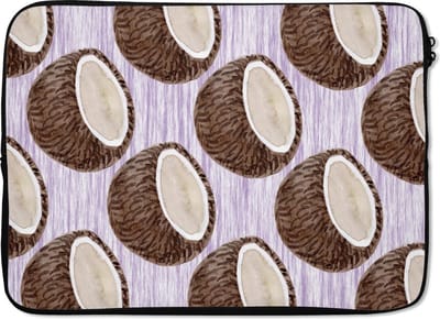 Laptophoes 13 inch - Kokosnoot - Paars - Patroon - Laptop sleeve - Binnenmaat 32x22,5 cm - Zwarte achterkant