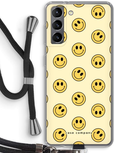Hoesje met koord geschikt voor Samsung Galaxy S21 hoesje met Koord - Smiley N°2 - Telefoonhoesje met Zwart Koord - Bescherming aan alle Kanten en Over de Schermrand