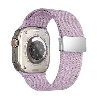 Nylon bandje - geschikt voor Apple Watch 1/2/3/4/5/6/7/8/9/10/11/ SE (1,2,3) met maat 38 mm / 40 mm / 41 mm en 42 mm (Watch 10/11) - magneetsluiting - lavendel