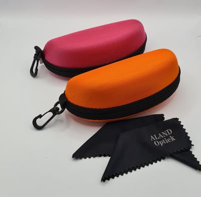 2 felgekleurde brillenkokers + 2 doekjes / oranje roze / brillendoos of zonnebril / cadeau / Zonnebril Koker / Étui à lunettes de lecture rigide en cuir Unisexe / Large Eyeglass Case for Sunglasses and glasses / Aland optiek / etui met rits