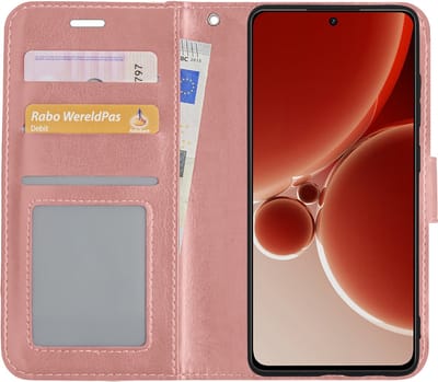 Hoesje - Met Pasjeshouder - Geschikt voor OnePlus Nord 3 - Luxe Bookcase Portemonee - Flip Case - Kunstleer Book Case - Flipcase - Book Cover - Walletcase - Portemonneehoes - Rosé goud