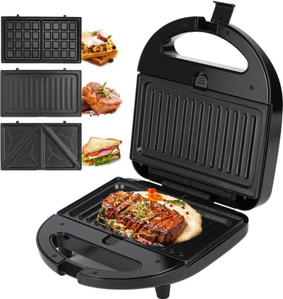 Aigostar Contactgrill - Wafelijzer - Tosti Apparaat - Tosti ijzer - 3 in 1 Contactgrill - 750W - Zwart