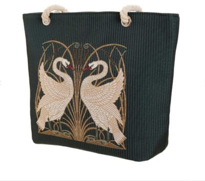 Schoudertas - Boodschappentas - Beach tas - Strandtas - Zwaan - Swan - Zwanen - Donker groene achtergrond - Walter Crane