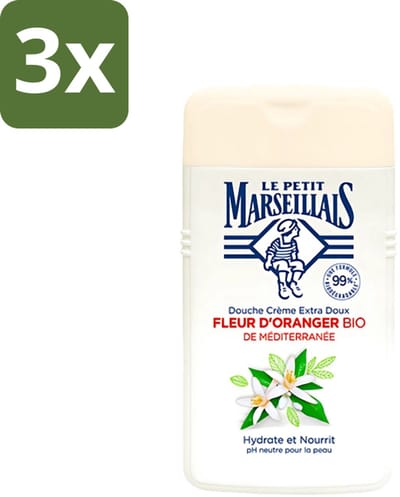 3 x Le Petit Marseillais - Douchecrème - Oranjebloesem - Hydraterend - 250ml - Douchecrème - Hydraterende Douchecrème - Oranjebloesem - Huidverzorging - Milieuvriendelijke Douchecrème