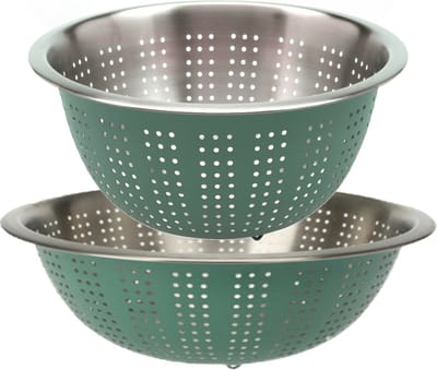 Excellent Houseware RVS keuken vergiet/zeef - set met 2 formaten - groen - Diameter 24 en 27 cm