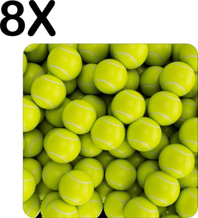 Luxe Placemat - Tennis Ballen op een Hoop - Set van 8 Placemats - 50x50 cm - 2 mm dik Vinyl - Anti Slip - Afneembaar