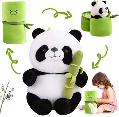 Knuffel Panda - Pluche Dier - Kinderkamer Decoratie - Verborgen Bamboe - 25 cm - Roodbruin
