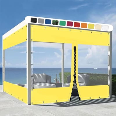 Transparant PVC Zeil - Tuin Zeildoek - Buitenruimte Beschermen - Verdikt Krasbestendig Materiaal - 3x5 Meter - Geel met Ritssluiting