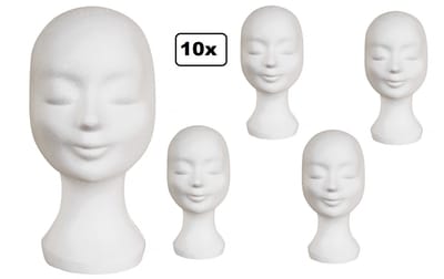 Thema party - 10x Pruikenhouder tempex wit (styropor) - pruik hoofd thema feest festival schuim masker hoed