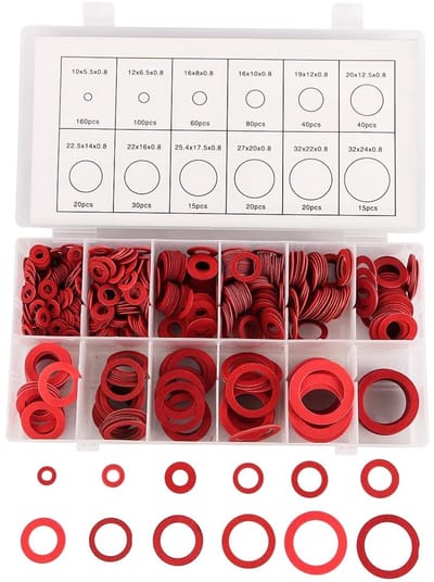 Red Steel Paper Gasket Assortiment Kit - 600 Stuks, 12 Maten, Perfect voor DIY en Professioneel Gebruik