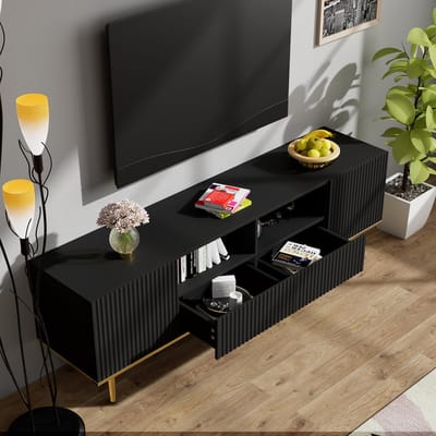 STILVORA TV-kasten 165x36x55 cm - TV meubel Met 2 Deuren - Ruime Lades - Functioneel En Sfeervol - Rechthoekig - Televisie - Hout - Zwart
