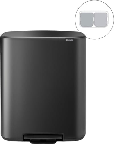 Brabantia Bo Prullenbak - 2 x 30 liter - Afvalscheiding - Confident Grey