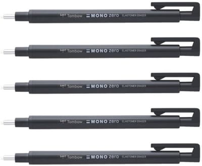 Tombow Mono zero - Gumvulpotlood - Gumpen - 2,3 mm - Ronde gum - Zwart - 5 stuks