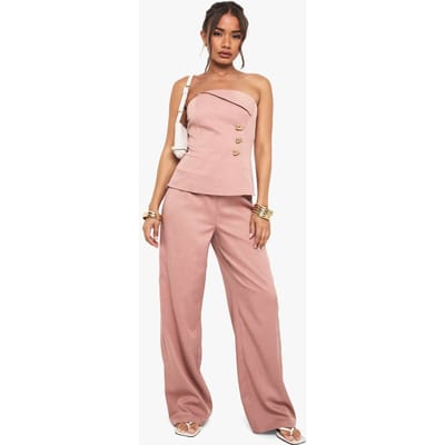 boohoo Dames Broek met gouden afwerking en rechte pijpen | Pink | Maat: 8