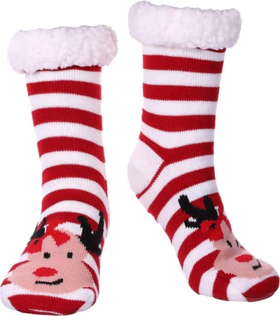 JAXY - Huissokken Dames - Verwarmde Sokken - Anti Slip Sokken - Huissokken - Bedsokken - Warme Sokken - Kerstcadeau Voor Vrouwen - Thermosokken - Dikke Sokken - Fluffy Sokken - Kerstsokken Dames en Heren - Rudolf